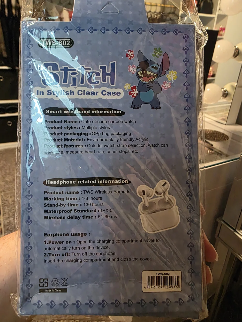 Disney Stitch Earbuds with Matching Blue Watch Band Set